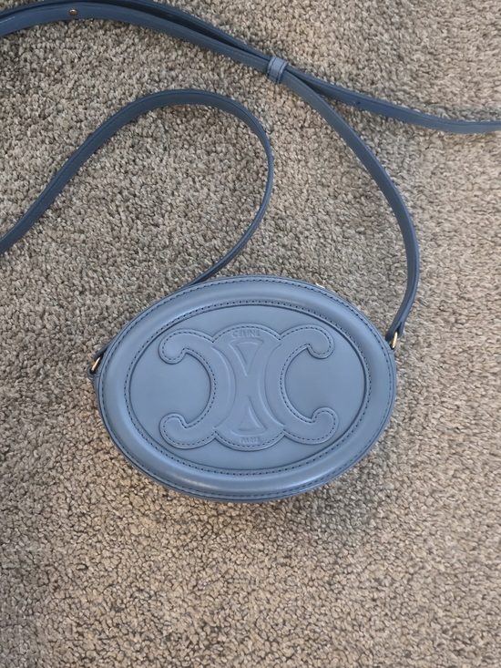 Celine Handbags - Celine Blue Triomphe Oval Leather Crossbody Bag